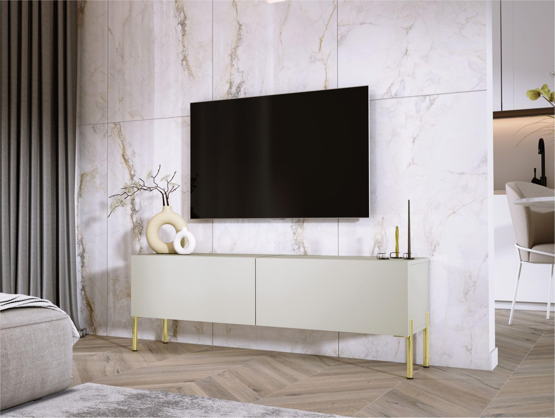 TV Cabinet 140 cm Wide Cashmere Gold Legs - Dettaglio