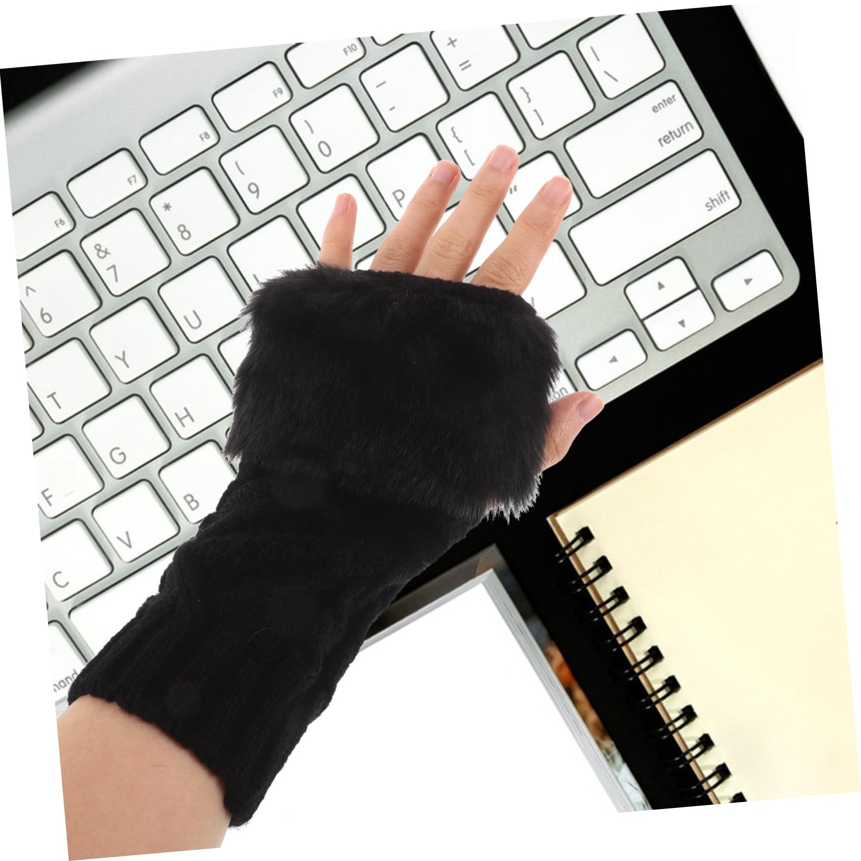 GAROZATION Faux Fur Wrist Cuffs for Women Winter Gloves Detachable Puff Sleeves Black Gloves Costume Warm Hand Mittens