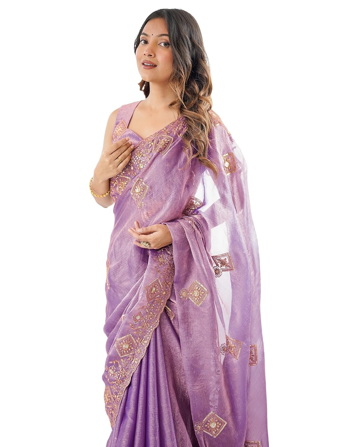 Satrani Women's Shimmer Chiffon Scalloped Border Sequins Embroidery Saree with Unstitched Blouse Piece - Review, Price and Buying Guide
