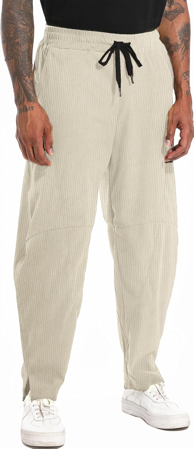 perdontoo Men's Casual Baggy Corduroy Pants Stylish Comfortable Elastic Waist Drawstring Trousers - Image 2