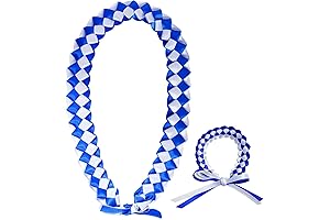 Personalized 2023 Graduation Ribbon Leis Braided in Blue and White