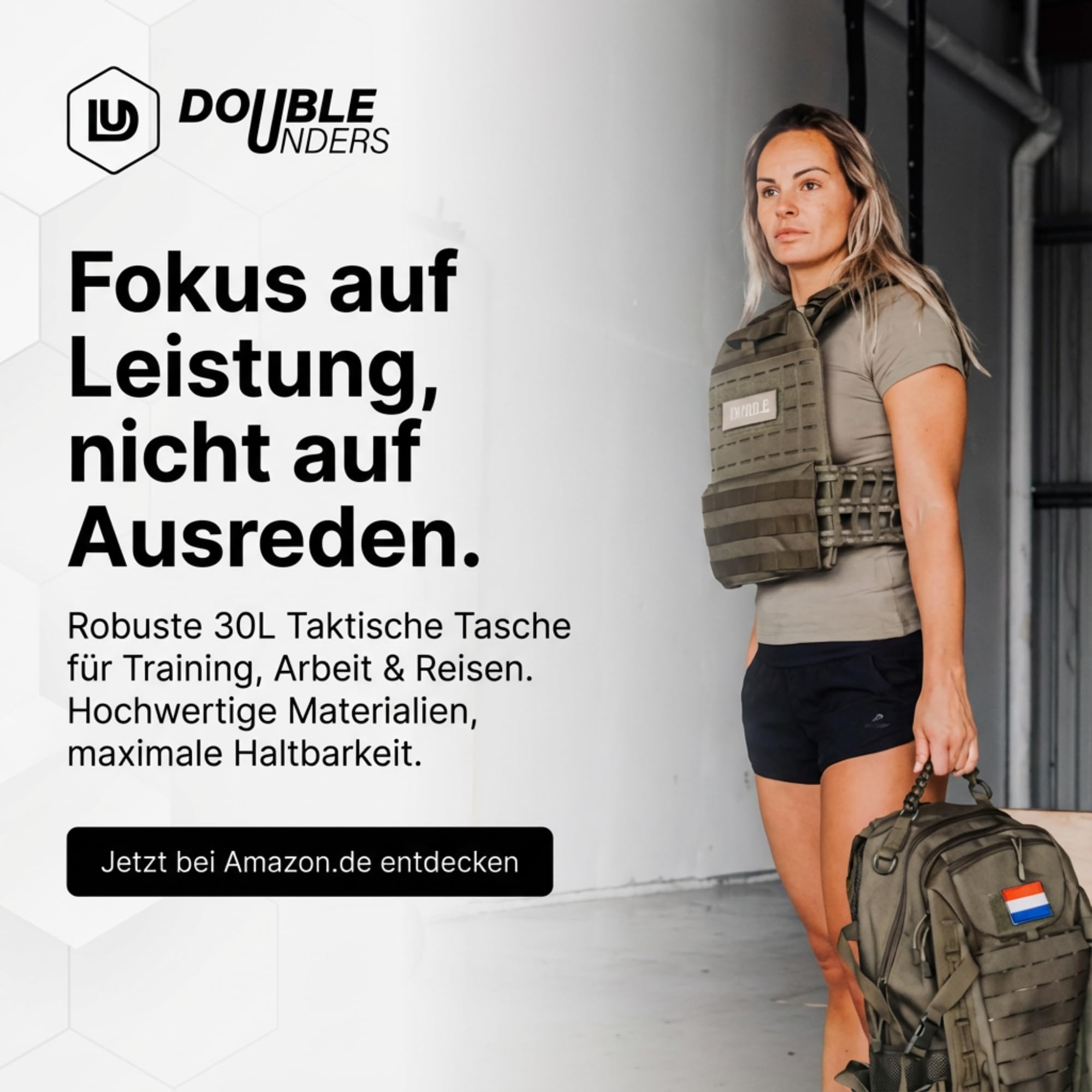 DoubleUnders - Taktischer Rucksack 30L mit MOLLE & Laptopfach – 500D Nylon, wasserabweisend, Militär-Reißverschlüsse, ergonomisch – Outdoor Tagesrucksack für Wandern, Training & Alltag - Grün
