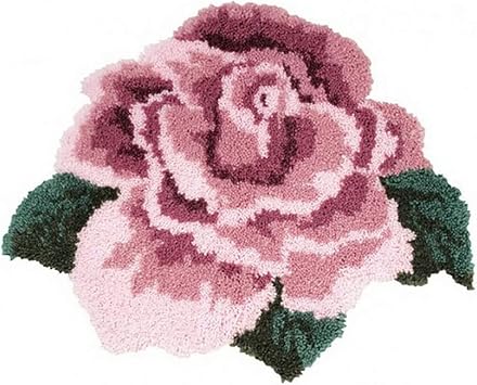 ZFFLYH Latch Hook Kits for Adults Kids Rug Tapestry Mat Kits Unique Shape Pre-Printed Pattern Crochet Yarns Embroidery Home Decoration 20X15in,Pink Rose