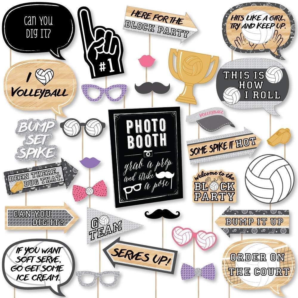 Big Dot of Happiness Bump, Set, Spike - Volleyball - Baby Shower or Birthday Party DIY Photo Booth Decor and Accessories - 30 Photo Props with Photo Booth Sign Party Virtual Bundle