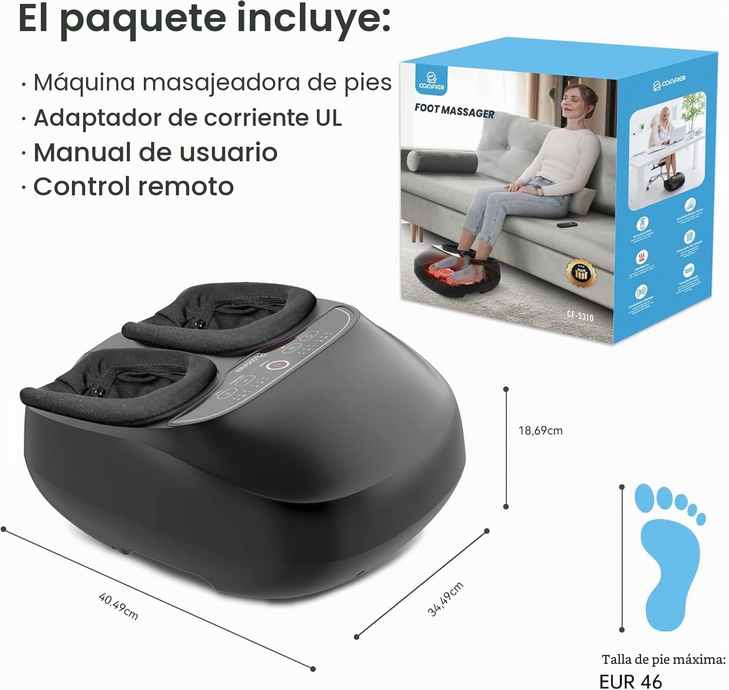 COMFIER Masajeador de pies con calor, FSA HSA, masajeador de pies Shiatsu para fascitis plantar, neuropatía, mando a distancia, función de pausa