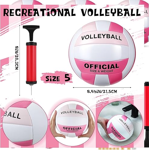 Miniatura 3 de Soulchen 6 pelotas de voleibol tamaño oficial 5, impermeables, color rosa, con bomba y bolsa de red, para adultos, deportes en interiores y