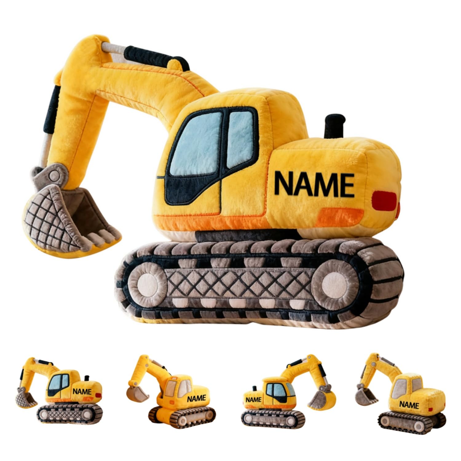 VWCSDSCS Personalized Cartoon Excavator Shaped Throw Pillows Custom Hugging Construction Plush Car Stuffed Pillow Couch Bed Living Room Kids Bedroom Decor for Boys Girls in Christmas Birthday