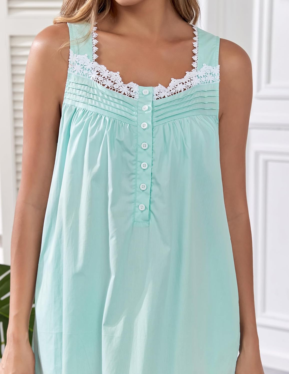 100% Cotton Nightgowns For Women Sleeveless Night Gown Long Sleep Dress With Pockets - Image 4