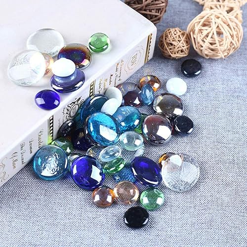 Miniatura 6 de EXCEART 80 cuentas de vidrio para manualidades, cabujones de ágata, cuentas circulares, cuentas circulares de vidrio ovaladas, cuentas de joyería de