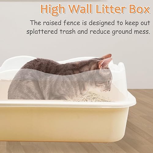 Miniatura 3 de BNOSDM Caja de arena para gatos abierta con cuchara de arena de pared alta, bandeja de arena extraíble antisalpicaduras para gatos pequeños y