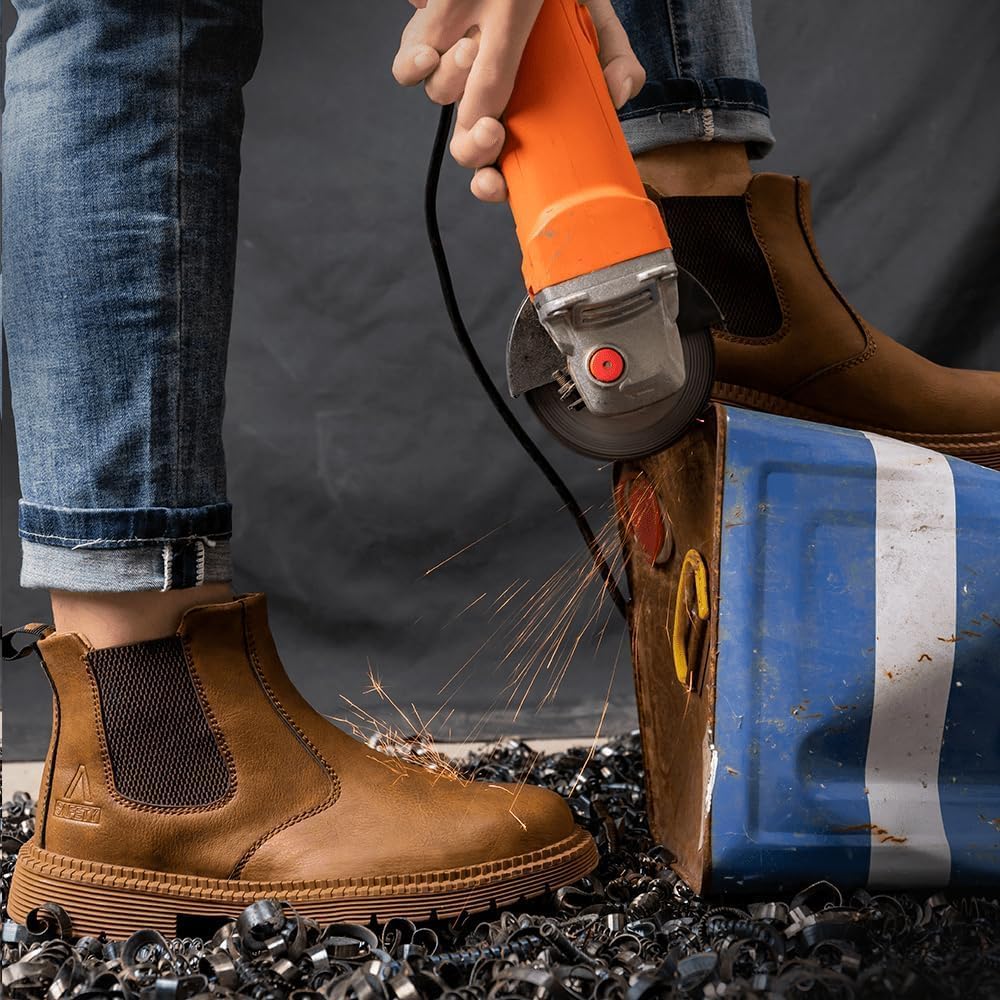 Chaussures De Travail Chaussures De Sécurité Imperméables pour Homme Et Femme Bottes De Sécurité Chelsea Légères Chaussures De Protection Antidérapantes Chaussures en Cuir À Bout en Acier Respirantes