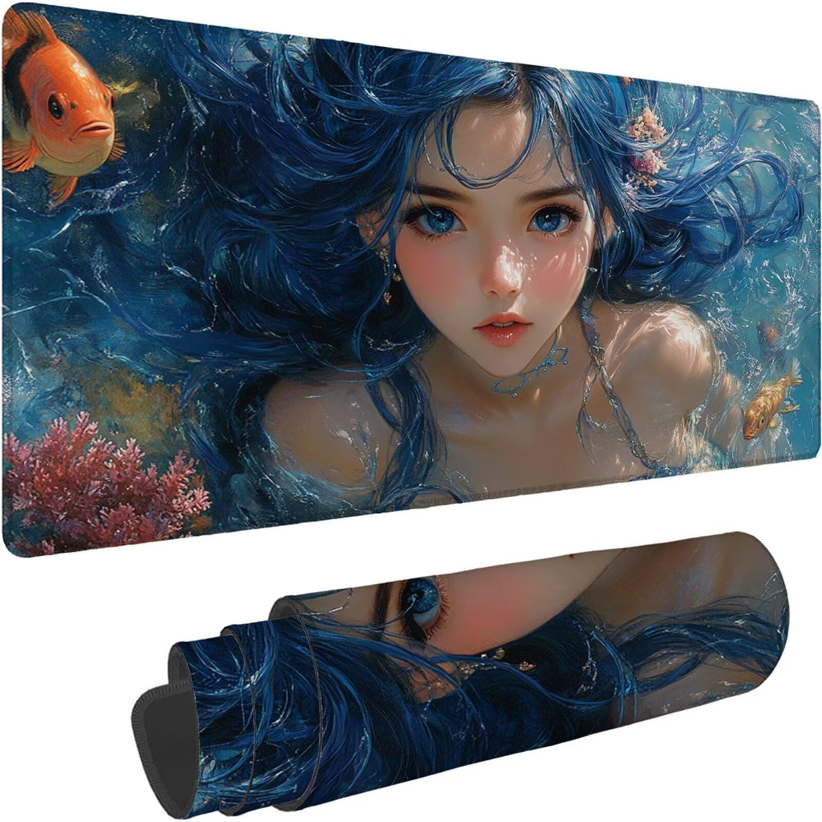 Gamingowa podkładka pod mysz 1200 x 600 x 3 mm, XXL, wodoszczelna, odporna na ścieranie, z przyszytymi krawędziami, niebieska, podkładka na biurko, poprawia prędkość i precyzję pod laptopa, komputera