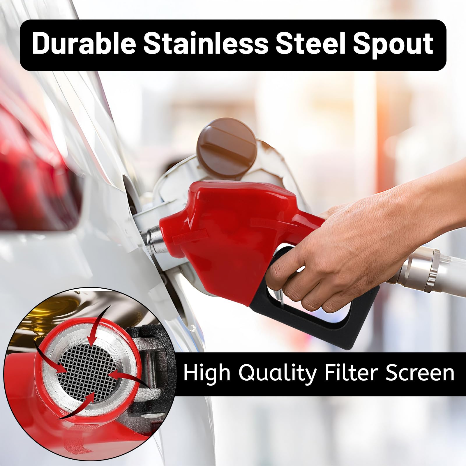 LALAGO Pistolet de Distribution avec Système D'arrêt Automatique Rouge, Buse pour Fioul et Diesel Pompe, Buse Diesel Automatique Pompe d'aspiration D'huile pour Pompage Transvasement