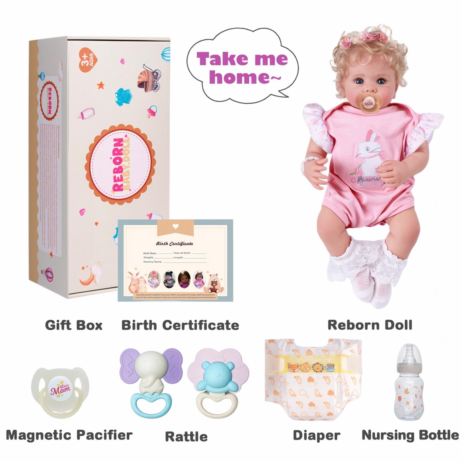 JIZHI Reborn-Baby Mädchen Puppe 17 Zoll Lebensechte Babypuppe Offene Augen | Mit handverwurzelten Haaren, weichem Stoffkörper und Vinyl-Gliedmaßen, Inklusive Zubehör für Kinder ab 3 Jahren