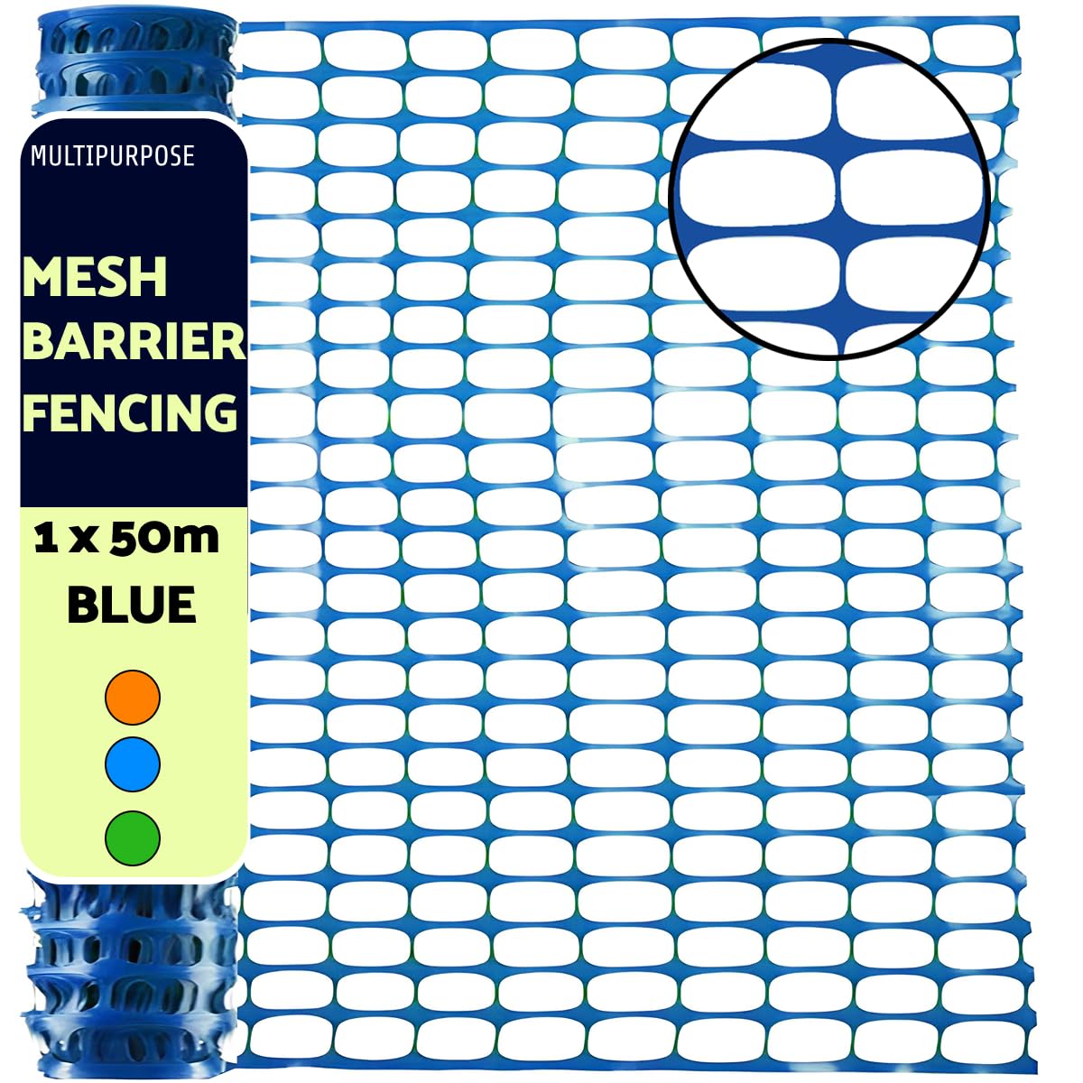 Clôture de sécurité temporaire en plastique robuste pour la construction, les chantiers, le jardin, les animaux domestiques et les événements en orange, vert, bleu (bleu)