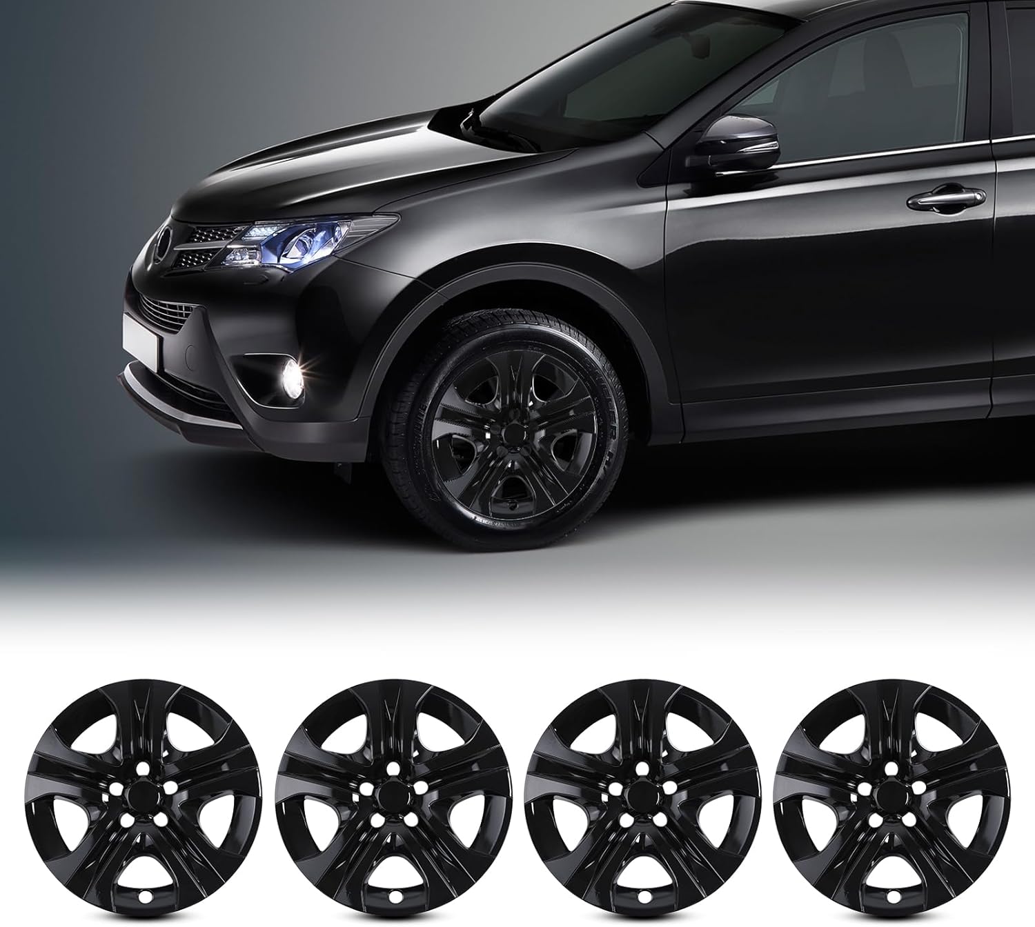 17" Hubcaps Wheel Rims Cover Compatible for 2013-2018 Toyota RAV4 Steel Wheels Snap On Installation PP Material Set of 4 (17-Inch, Black Lacquer Color) 42602-0R020