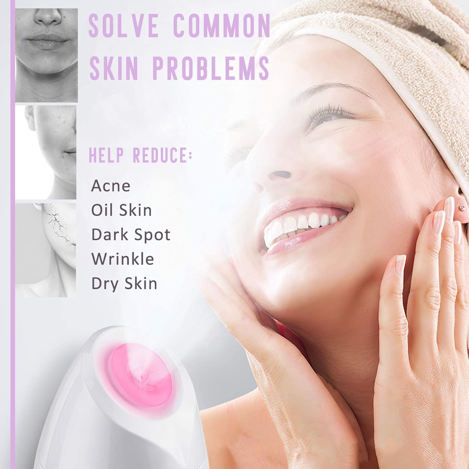 Facial steamer, GreenLife Nano Ionic Face Steamer can add Essential Oil Milk Fruit Vegetable Steamer Warm Mist steam Home Sauna SPA Face Humidifier for Moisturizing Cleansing Pores home use White : Beauty & Personal Care