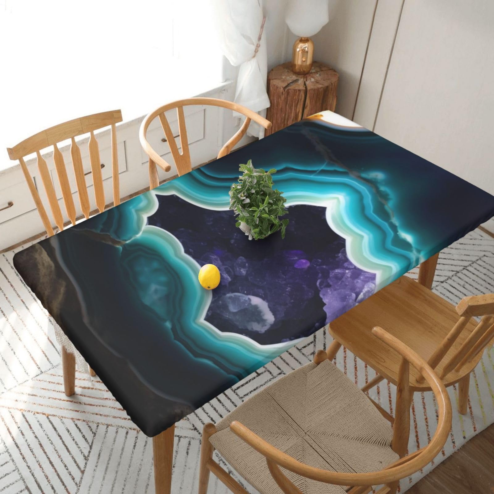 WPKJU Teal Agate Printed Tablecloths 5ft Rectangular Table Covers Washable Polyester Decorative Table Cloth for Dining Table Picnic Wedding