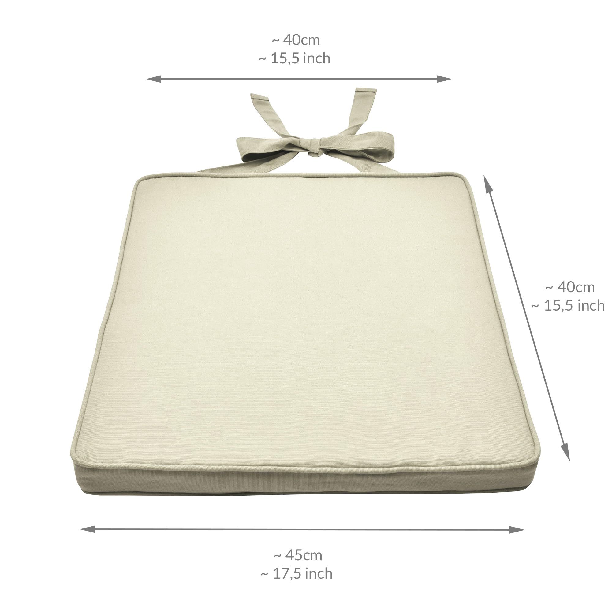 Beautissu Set van 2 Stoelkussens met Linten Loft SK – Zitkussen 45x40x5 cm - Zitkussens voor Stoelen Non-Slip met Afneembare Kussenhoes - Kussen Antraciet