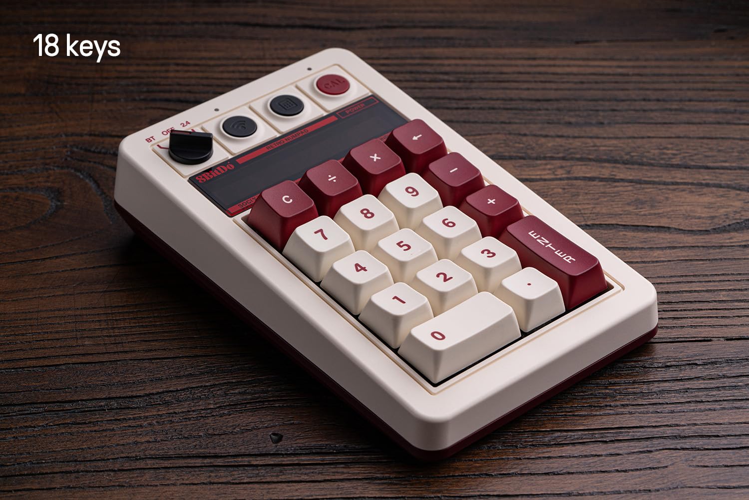 8BitDo Pavé numérique mécanique rétro à 18 touches, prend en charge le mode pavé numérique PC et calculatrice standard, remplaçable à chaud, bouton de raccourci calculatrice PC, Bluetooth/2,4 G/pavé