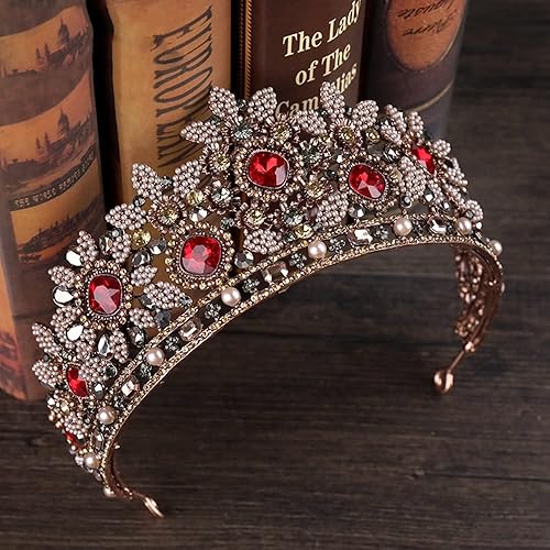 Miniatura 7 de hair jewelry crown tiaras for women Wedding Tiaras and Crowns Red Rhinestone Bridal Hair Jewelry Retro Crystal Women Headpiece Baroque Headdband