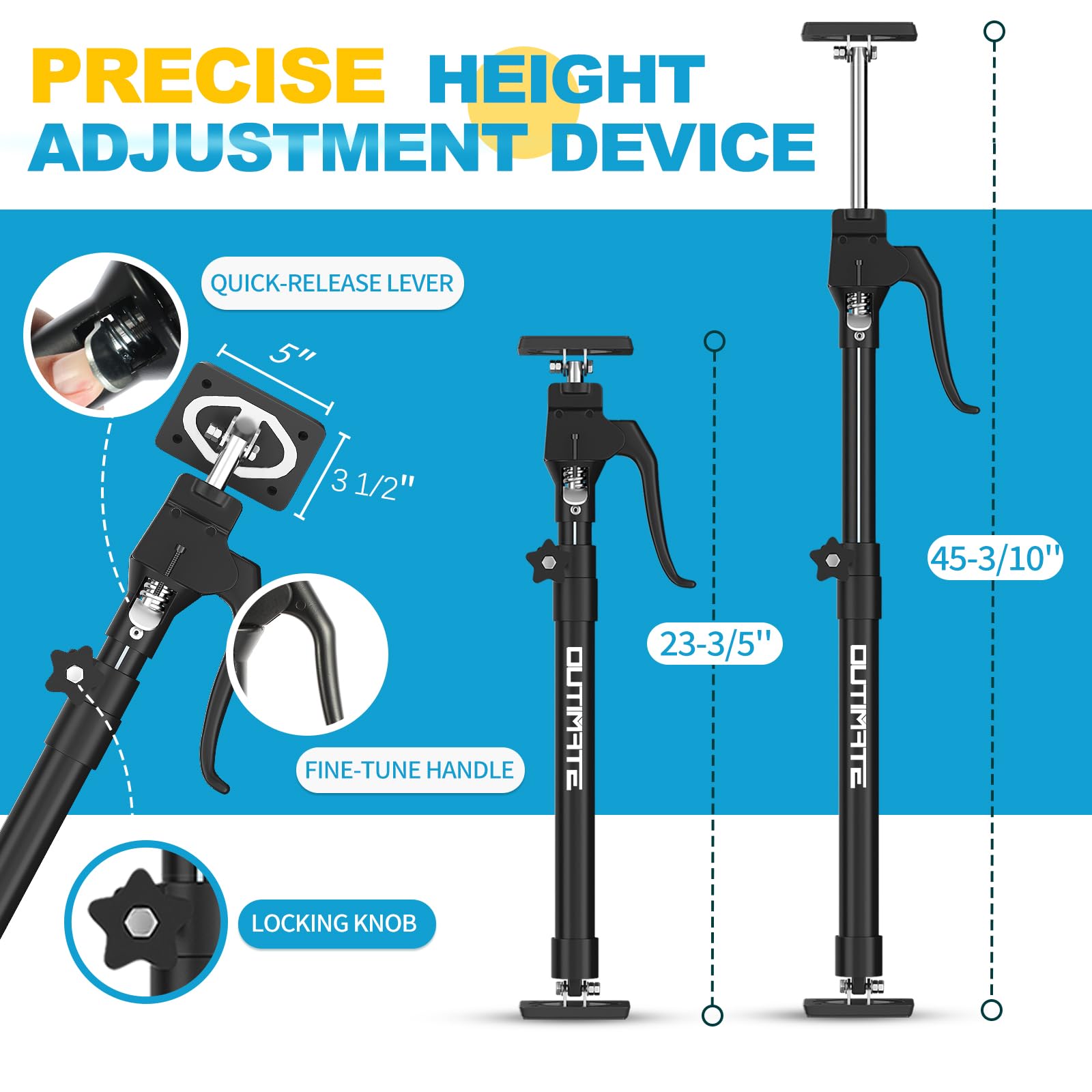 Third Hand Support Pole Heavy Duty, Cabinet Jacks for Installing Cabinets with 200 LBS Capacity and Expand from 23-3/5 to 45-3/10 in, 4-PC — Amazon image 2