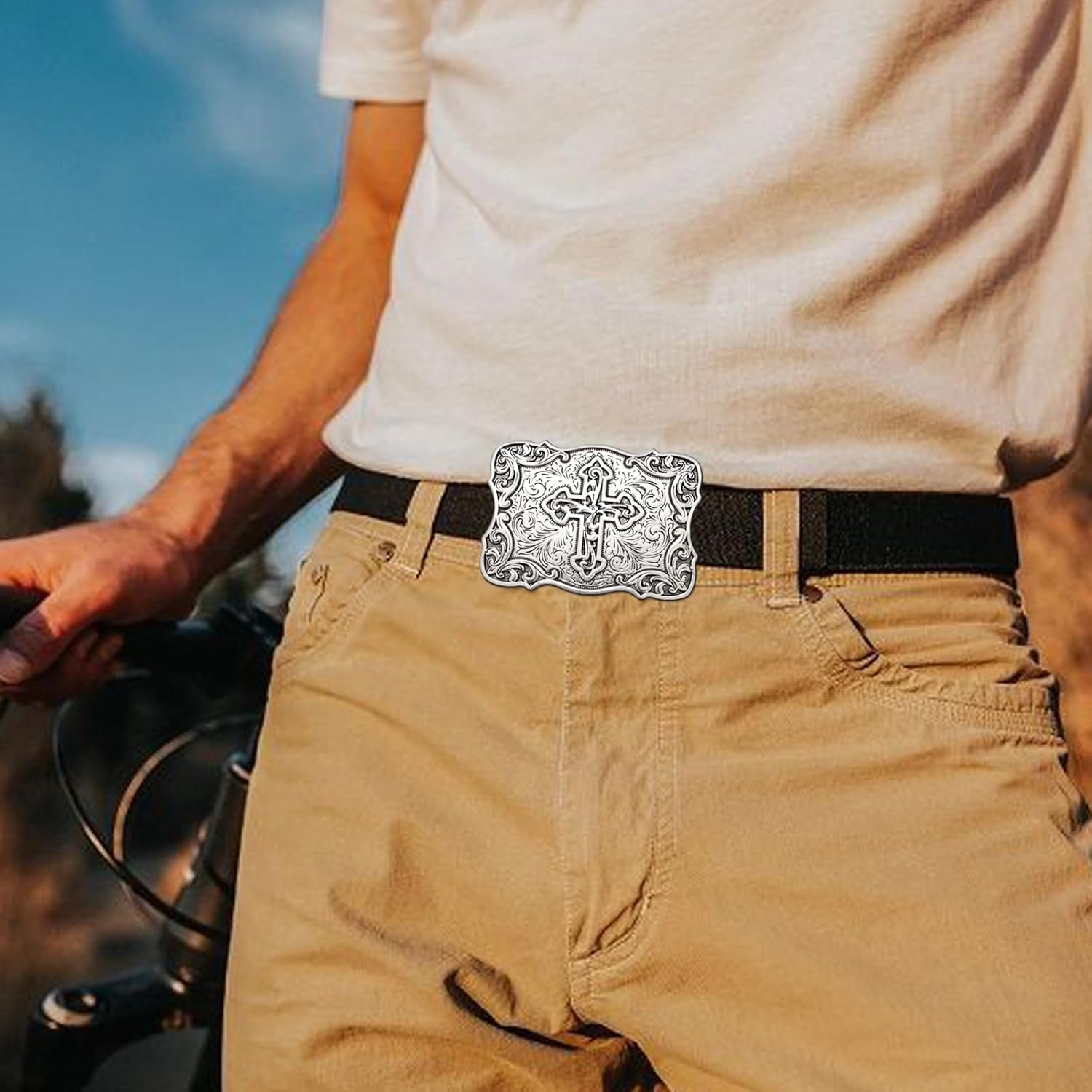 Western Belt Buckles for Men, Vintage Rodeo Cowboy Belt Buckle, Religious Cross Faith Belt Buckle Gifts for Women Men - Image 4