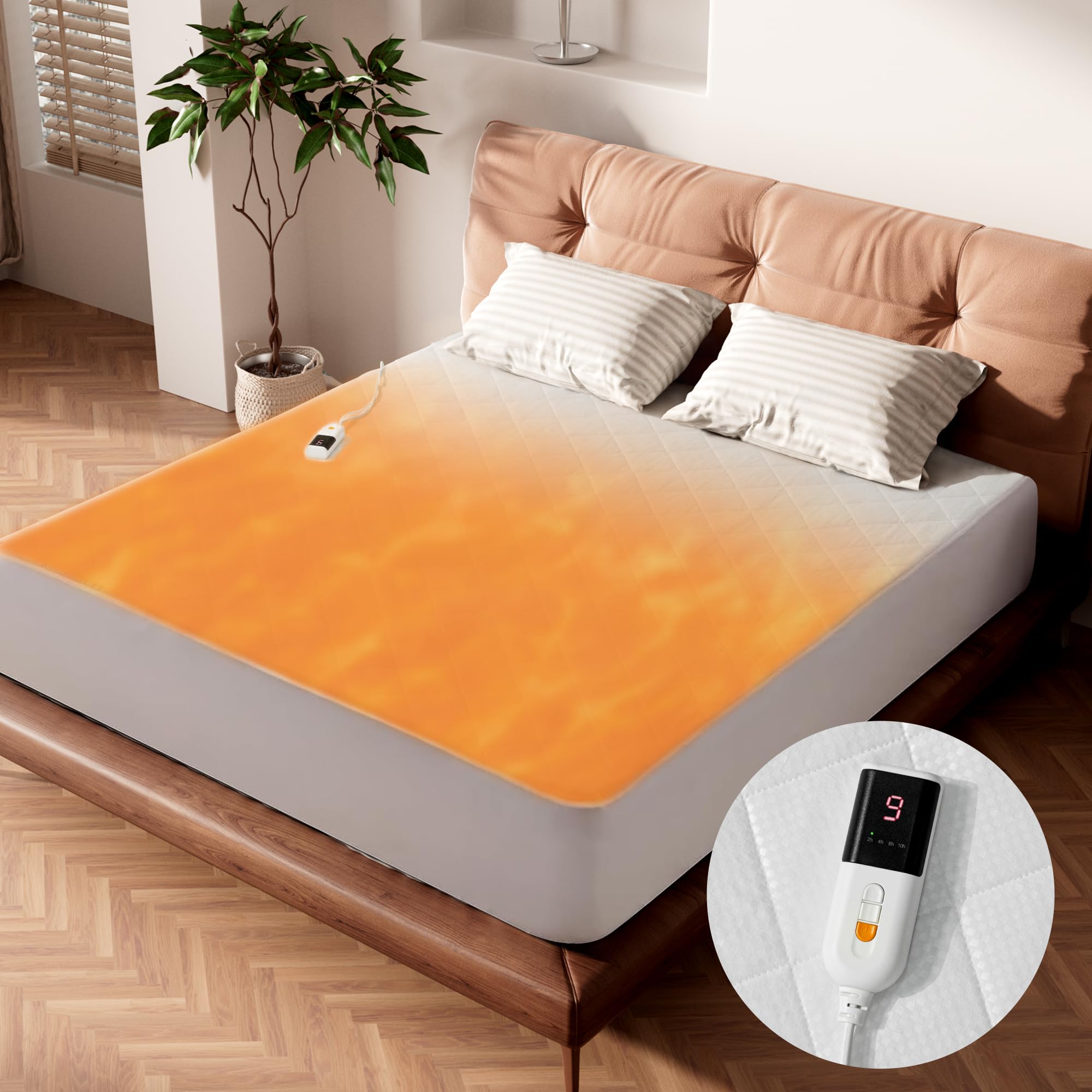 GOTCOZY Manta Eléctrica Calefacción bajo la Cama 140cm x 200cm | 9 Niveles de Calor,10H Apagado Automático,Protector de Colchón Calefactable Calor en Calentamiento Rápido,Lavable a Máquina