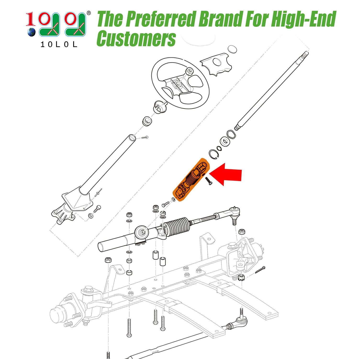 10L0L Chariot de golf Intermédiaire de l'arbre de direction pour EZGO TXT 2001-plus, OEM # 70580G01 70580-G01