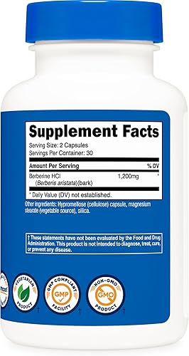 Miniatura 4 de Nutricost Berberina HCl 600 mg, 60 cápsulas (2 botellas)  Sin gluten, cápsulas vegetarianas, sin OMG