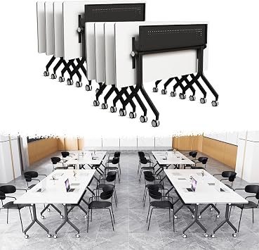 Conference Room Table, Folding Conference Tables,Thicken Grey Tabletop,Flip Top Wooden Seminar Meeting Room Table for Conference Room Offices 8, Black Drawer, 55.1