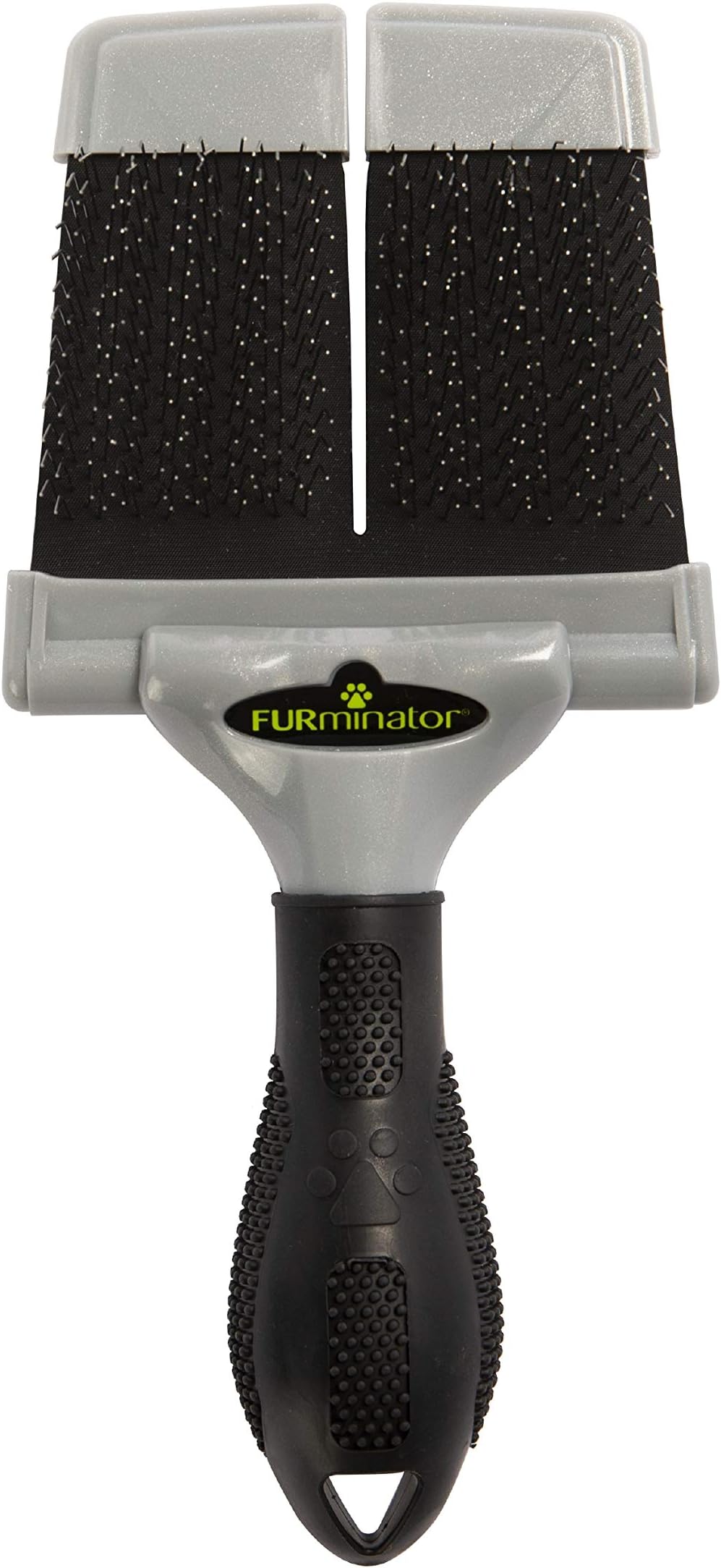FURminator Firm Grooming Slicker Brush for Dogs, Removes Mats and Detangles Hair, Green with black handle, Large