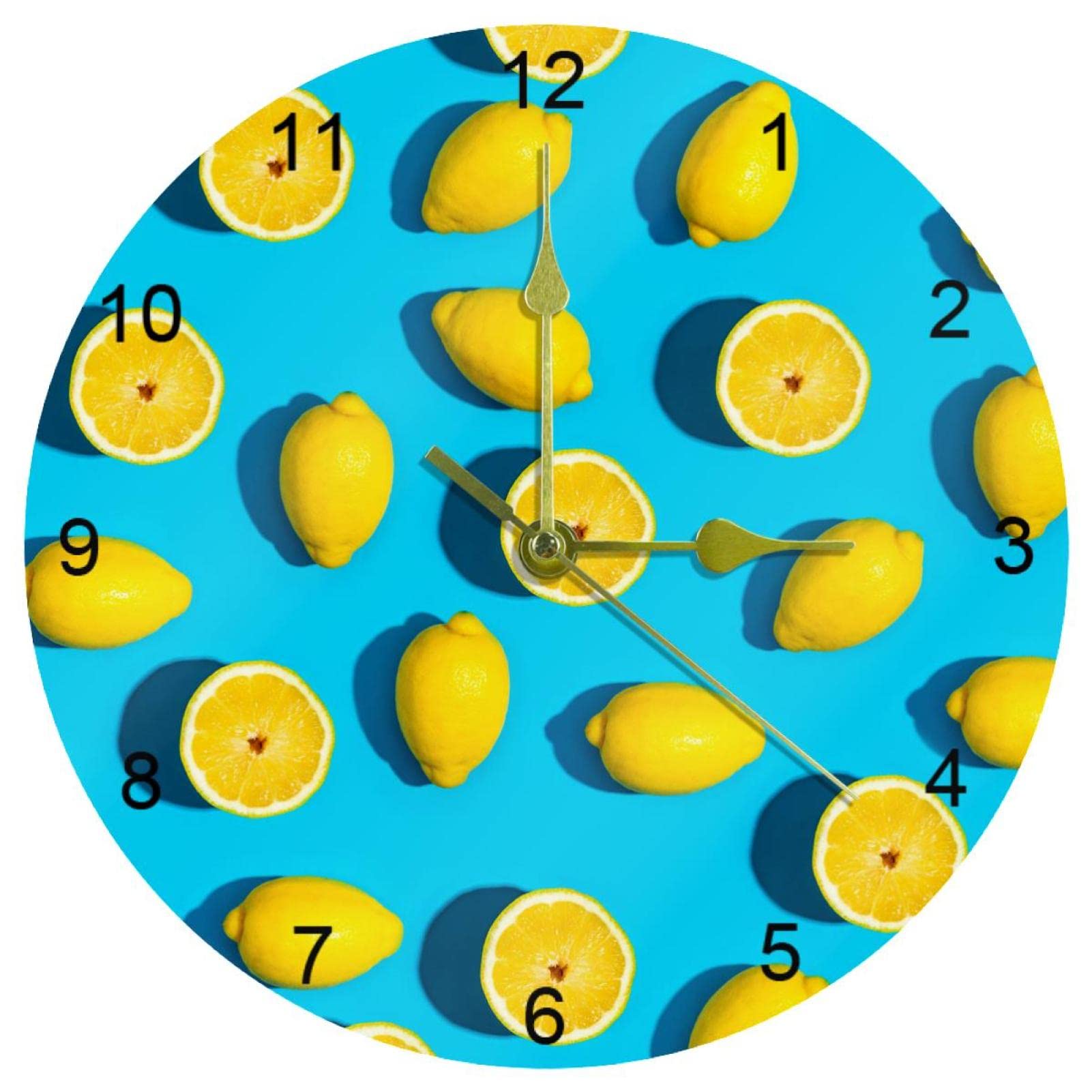 Horloge murale pour cuisine jaune citron originale et ronde