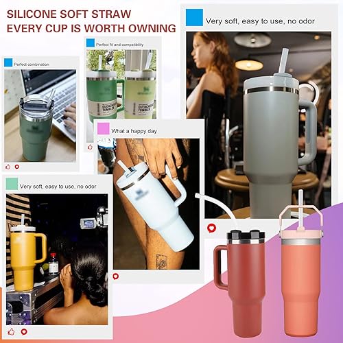 Miniatura 3 de Paquete de 6 popotes de repuesto de silicona para vasos Stanley 20, 30, 40 onzas, popotes reutilizables compatibles con vaso Stanley de 40 onzas,