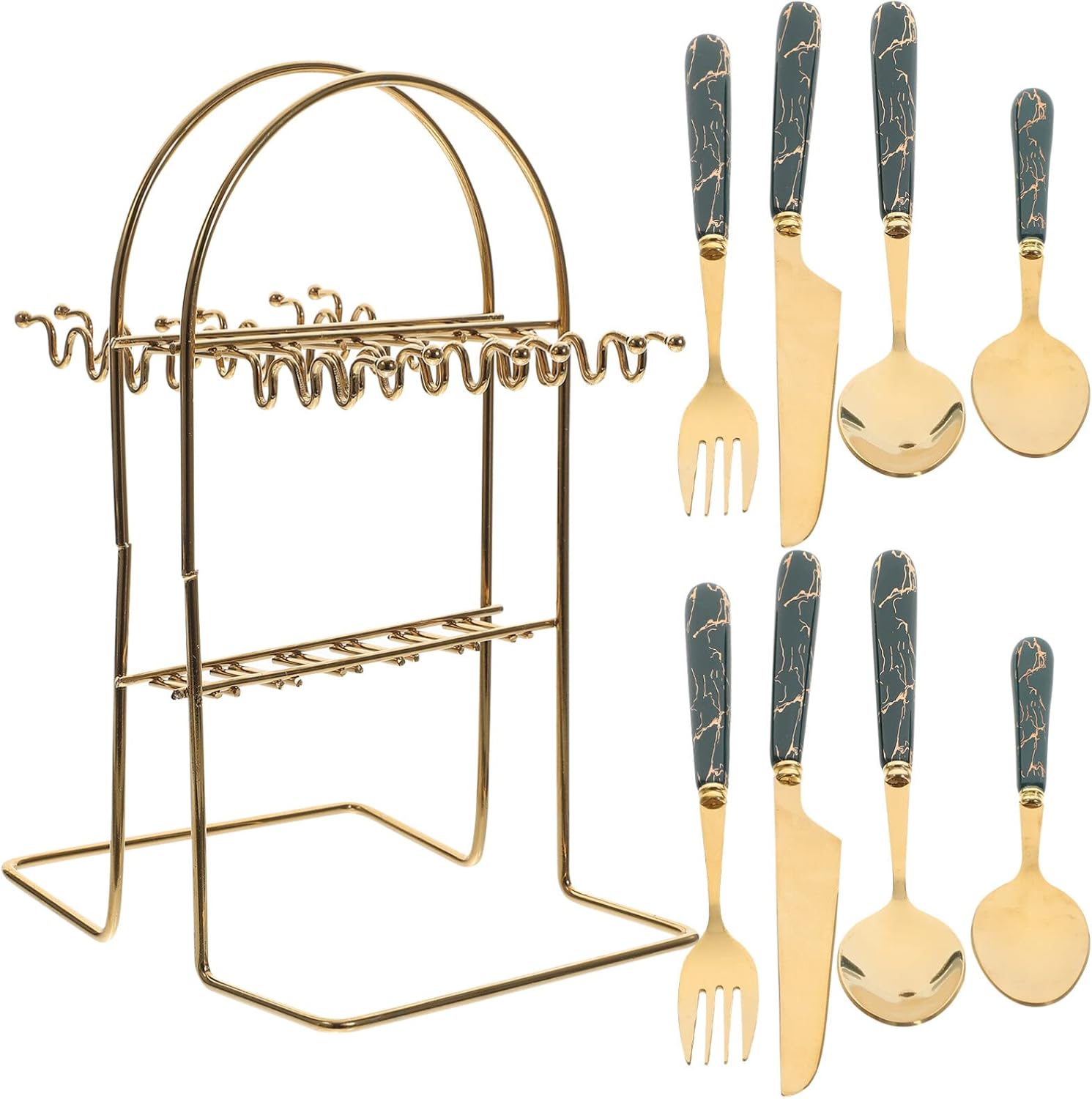 UPKOCH 1set Ceramic Handle Stainless Steel Cutlery Set Forks Spoons Kit with Hanging Stand Ergonomic Design for Home Dining Dishwasher Safe Elegant Finish