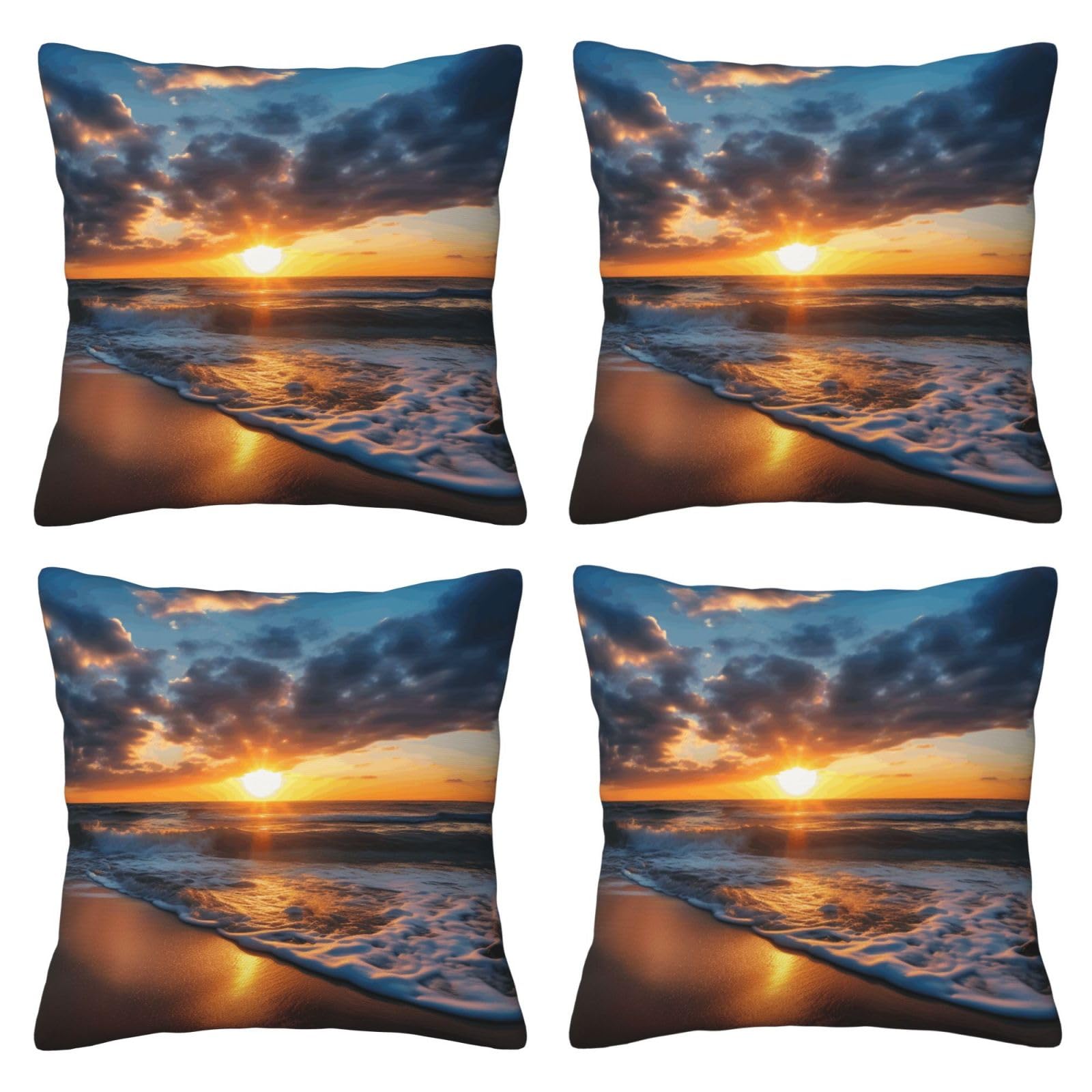 Beautiful Sunrise on Sea Throw Pillow Cases 4 Pack Square Pillowcases Super Soft Pillow Protectors With Zipper for Couch Livingroom Sofa Bed Office Car,30x30 CM