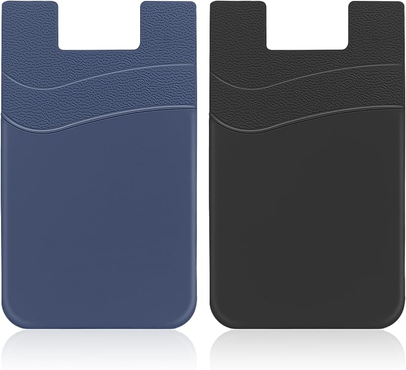 Tarjetero Senose para funda de teléfono, billetera de teléfono de silicona de doble bolsillo compatible con iPhone, Samsung y la mayoría de los teléfonos celulares (azul marino, negro)