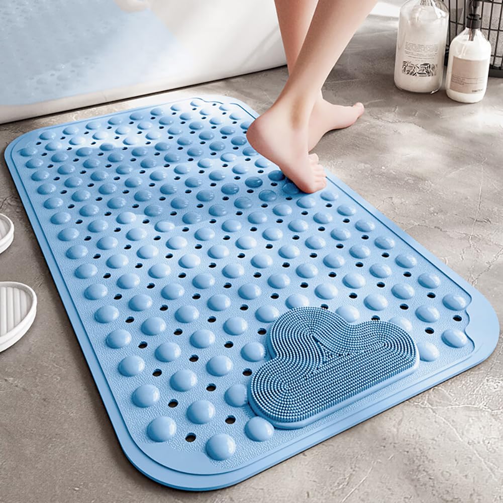 Tappetino da Doccia Antiscivolo,80x50cm Tappetino Doccia con Cuscino Massaggiante,Antiscivolo,Tappetino da Bagno con Ventose,Tappetino per Doccia,Tappetino Antiscivolo,Lavabile in Lavatrice(Blu)