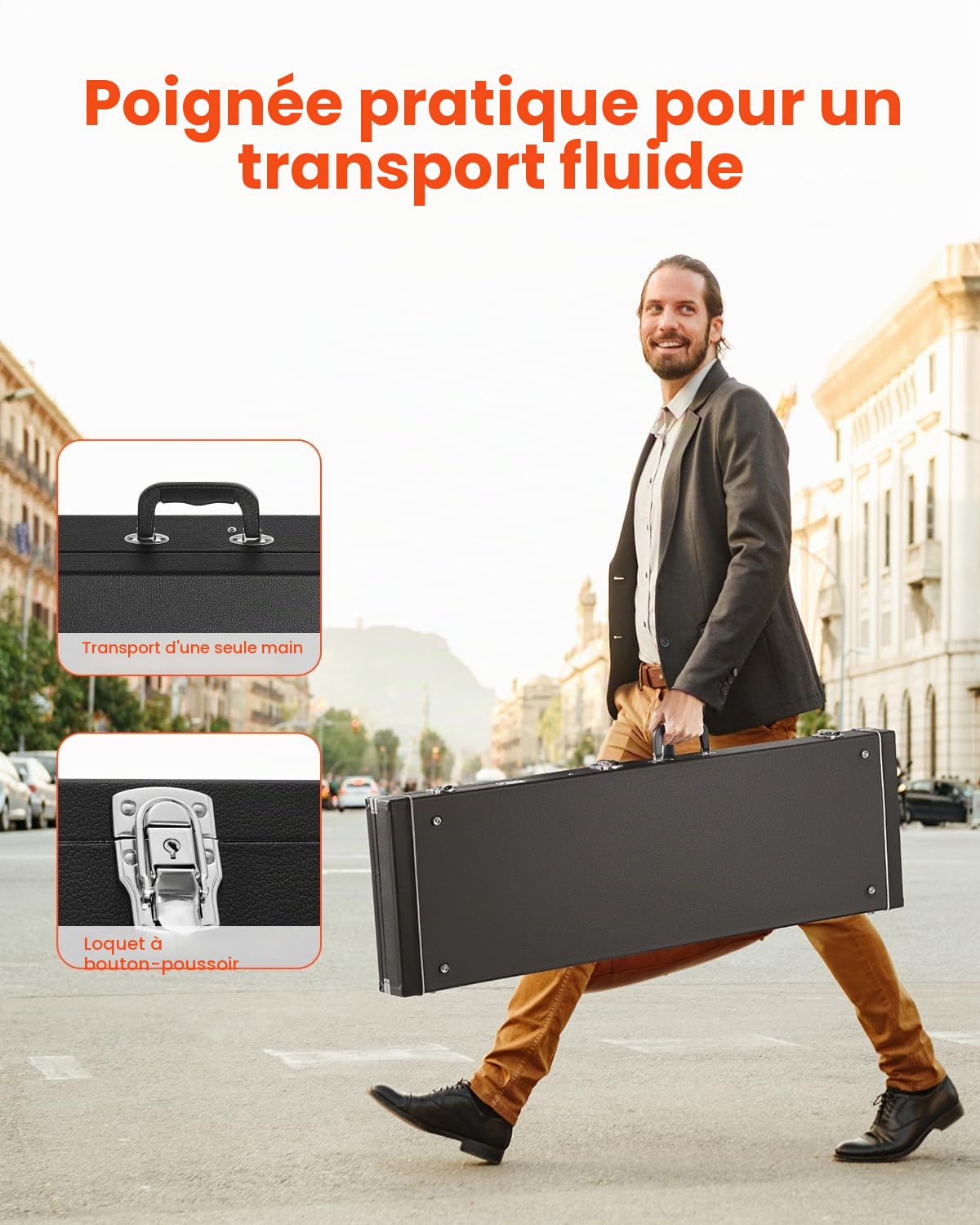 VEVOR Étui Guitare Basse Rigide Rectangulaire 1220 mm avec Verrouillage à Clés, Poignée, Rembourrage en PVC, Doublure Souple, Résistants à l'eau, pour Guitares Basses de 39-46,5 po 99-118 cm, Noir