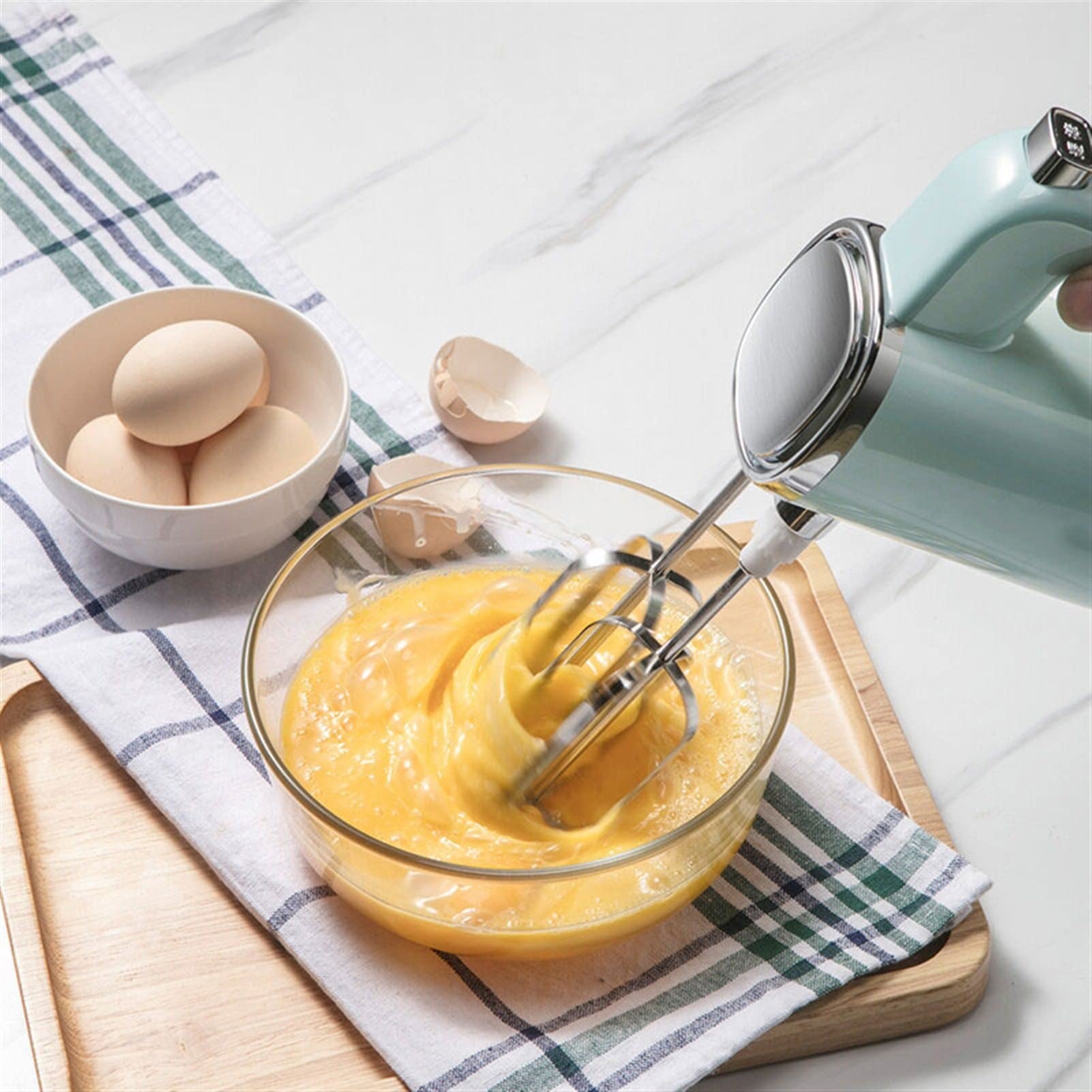 Saturey Batidora de Huevos Mezclador de Soporte, computadora de Escritorio Huevo eléctrico Huevo de 9 velocidades Mezclador de Cocina de Acero Inoxidable Batidores de Cocina