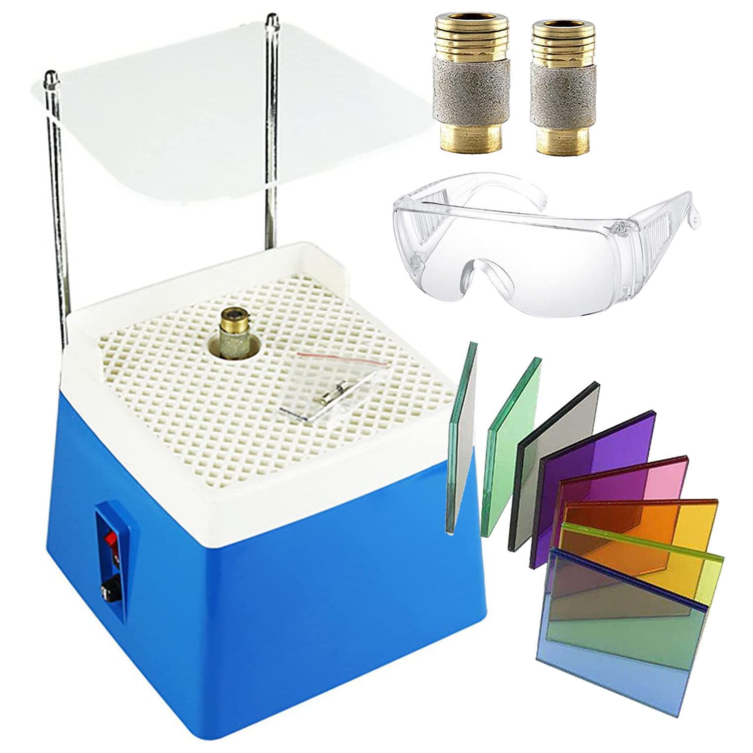 Zestaw Startowy Do Szlifierki Witrażowej, Z Diamentowymi Końcówkami Szlifierskimi 5/8" I 1", Konstrukcja łóżka Wodnego, Okulary + Przegroda Chroniąca Oczy,Blue