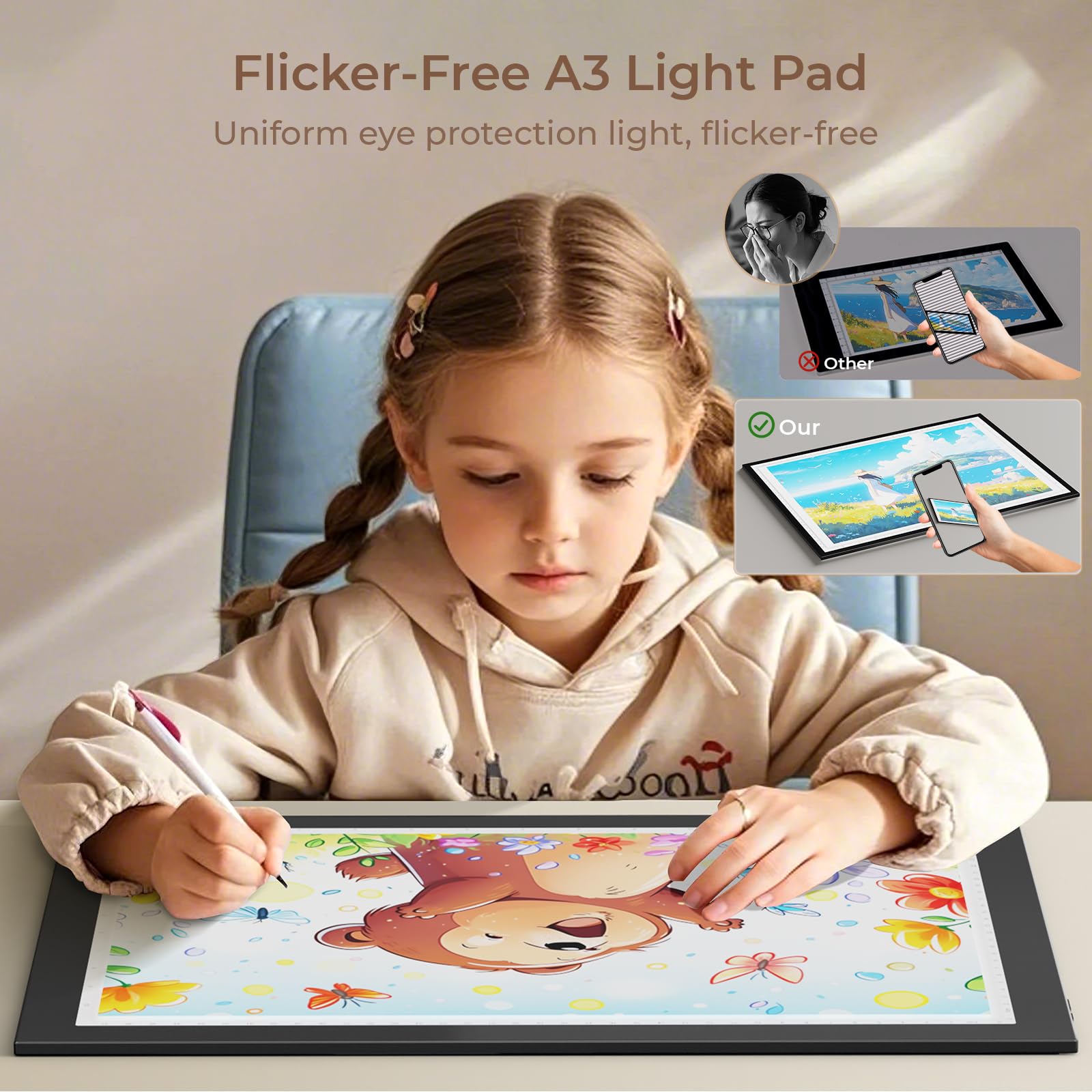 DONPODER A3 Light pad for Diamond Painting,10 Level Adjustable Brightness Art Tracing Board with Stand- Ultra-Thin Light Box for Diamond Art Drawing - Image 3