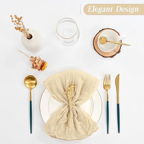 Miniatura 6 de Paquete de 60 servilletas de gasa de 20 x 20 pulgadas, servilletas de cena arrugadas rústicas bohemias, servilletas de tela suave y lisa,