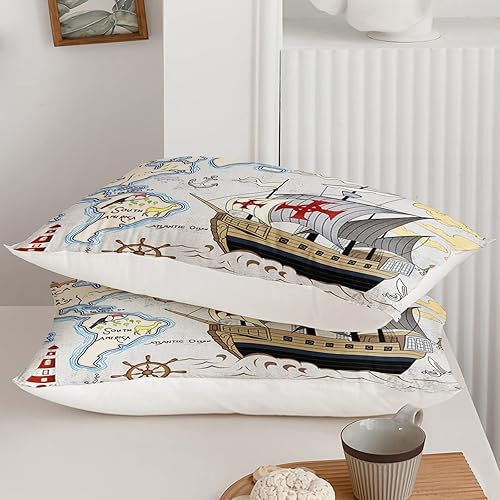 Miniatura 6 de Axolotl Juego de ropa de cama náutica tamaño individual, cama de barco náutico, cama de mapa del mundo oceánico, juego de edredón con temática de