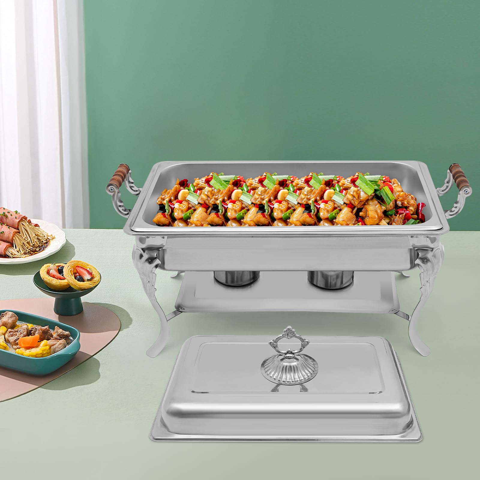 Chafing Dish, set da buffet in acciaio inox, 9 l, per 1-5 persone, per campeggio, picnic, hotel, ristorante, con coperchio e 2 taniche per carburante