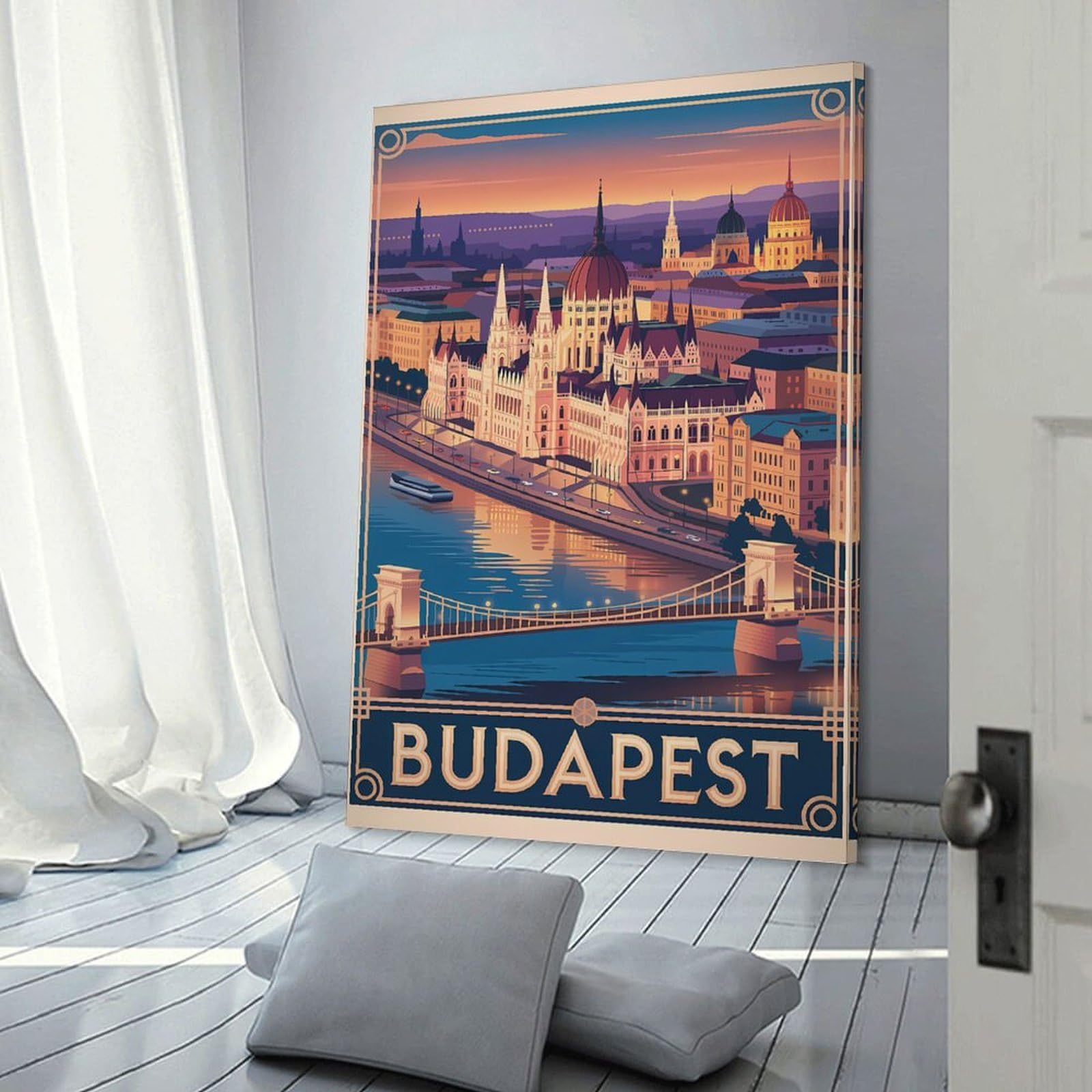 Junmoney Frame-Style Budapest Cityscape Travel Canvas Wall Picture, 24X36inch(60X90cm), For Bedroom Walls, Guest Spaces Or Lounges, Stylish Decor For A Restful Room Update