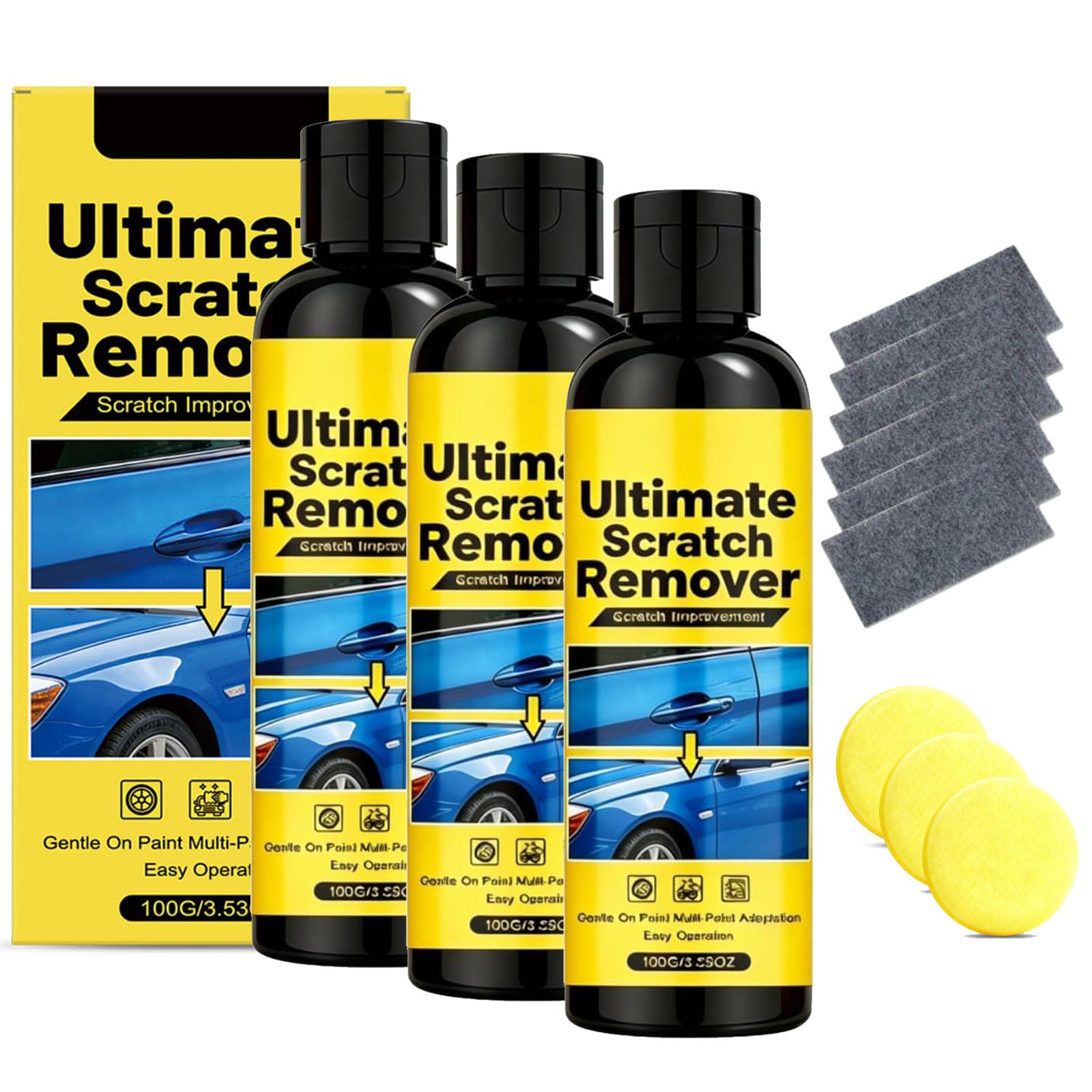 Nano Scratch Remover for Cars, Ultimate Scratch Remover, Quick Repair Scratches and Restore Shine, Car 𝐒cratch 𝐑emover Kit, 60-Second Car Cloth for Cars Scratches, Scuffs, Stain Cleaning (3pcs)
