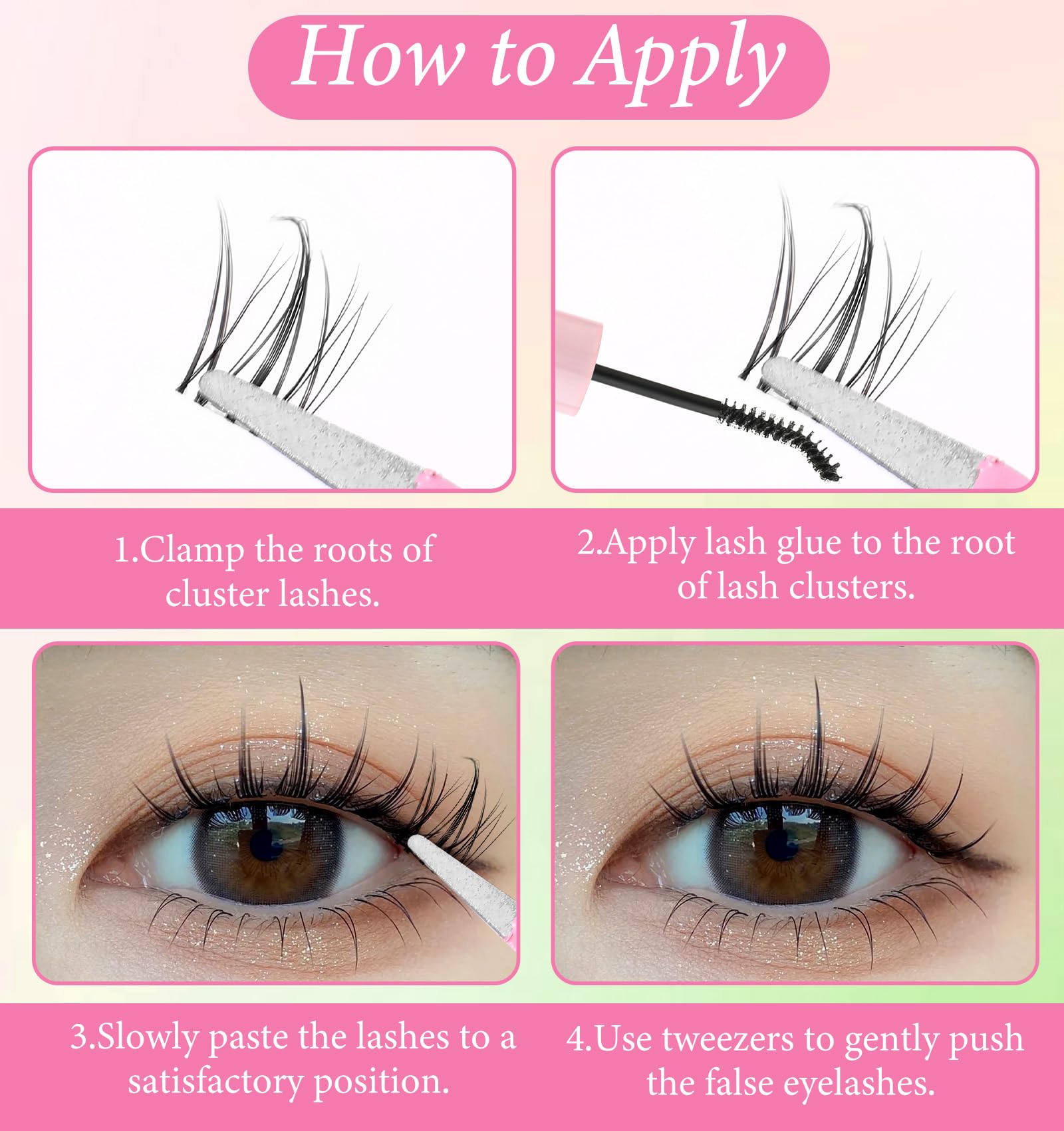 Manga Lashes Cluster, indywidualne rzęsy anime, 9-12 mm, mieszanka rzęs Wispy, niewidoczna taśma, przedłużenie rzęs do Cosplay