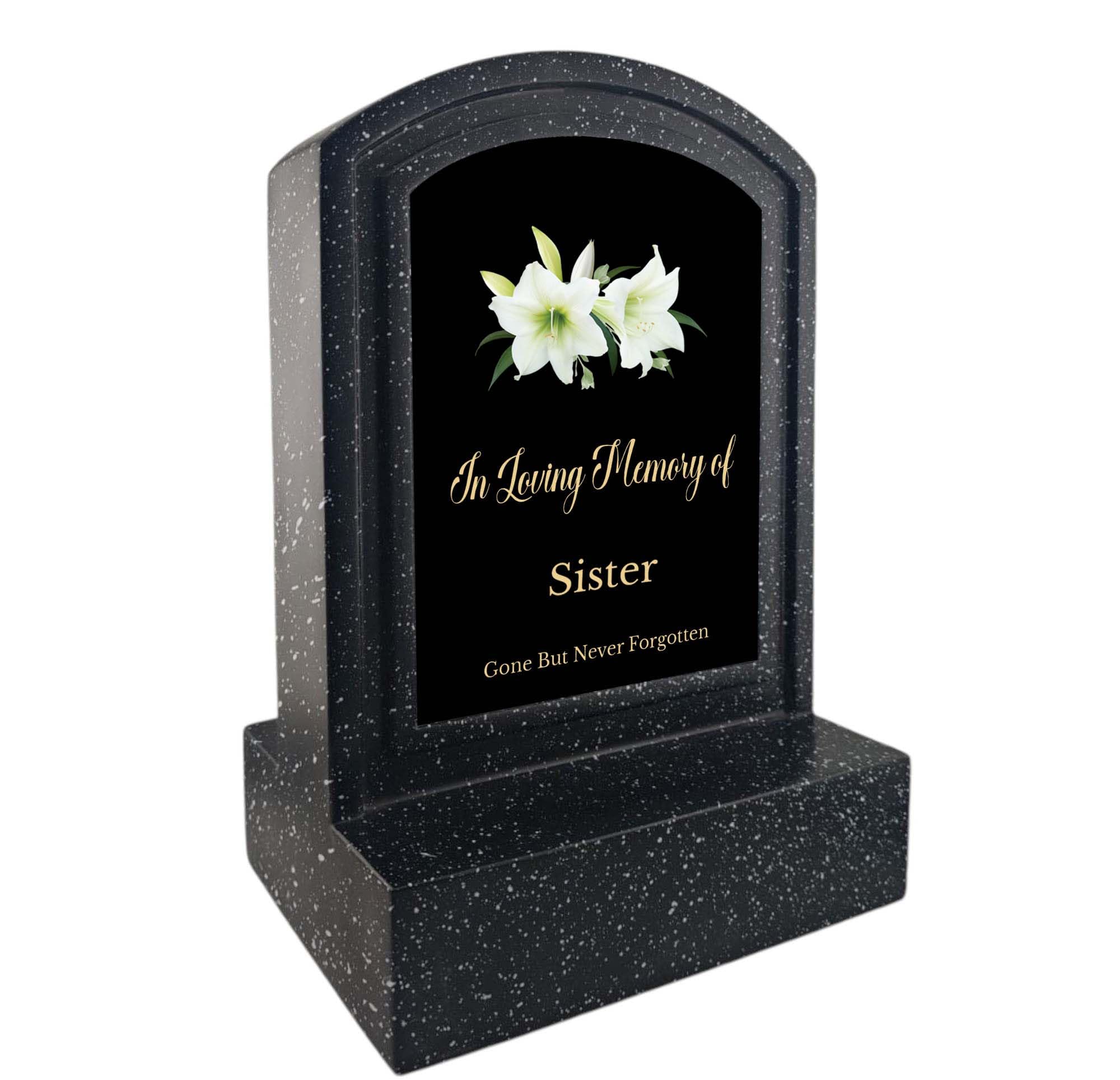 1Stclassgifts Black In Loving Memory Of Miniature Memorial Headstone Gravestone Grave Marker With Lily Flower Design Mum Grandad & Lots More (Uv Printed) (Sister)
