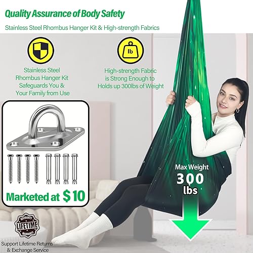 Miniatura 3 de Columpio sensorial para niños con capacidad para hasta 300 libras de terapia en interiores y exteriores, con ganchos para hamaca, kit de colgador